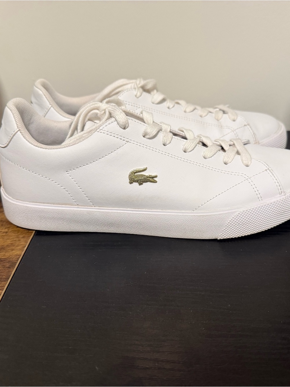 Lacoste Men's White Low-Top Sneakers with Gold Croc Logo